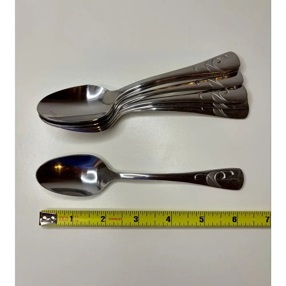Oneida Serif Teaspoons 6 1/4” Stainless Steel Frosted Swirl Flatware Set of 7